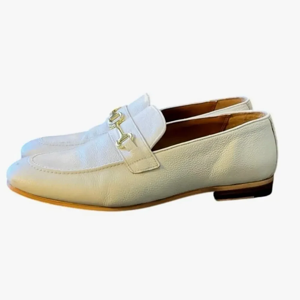 WALK London White Pebble Leather Horsebit Loafers Men’s Size 10 EU 44